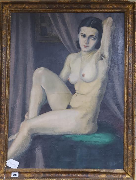 Jean-Baptiste Houel (20th C. French) Seated female nude 72 x 53cm